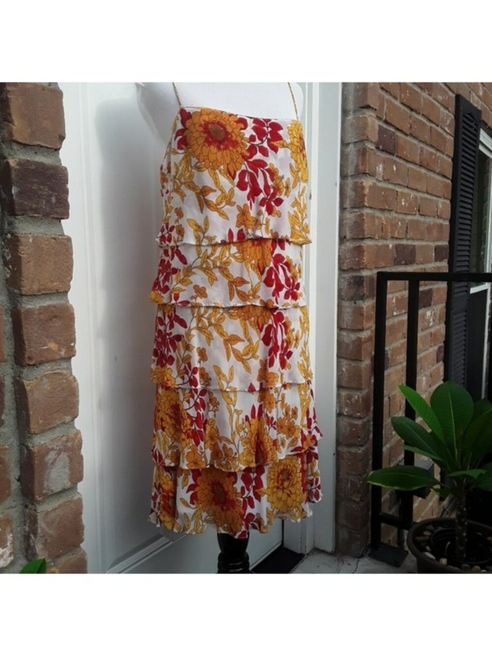 EVA BLUE RED ORANGE SPAGHETTI STRAP RUFFLED SLIP DRESS SZ 12